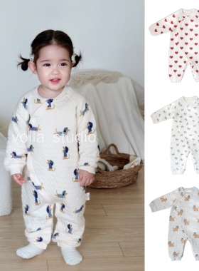 婴儿空气棉连体衣薄夹棉男女宝宝外出服A类加厚连身爬服秋冬无骨