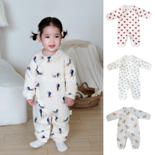 松软温暖~婴儿薄夹棉连体衣纯棉