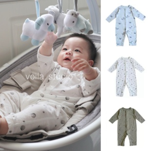 爬服寶寶連體衣夏季 空調(diào)服柔軟無骨睡衣春秋 長(zhǎng)袖 嬰兒A類竹棉薄款