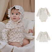 田园 法式 婴儿碎花长袖 包屁衣爬服花边领女宝宝全棉a类春秋打底衫