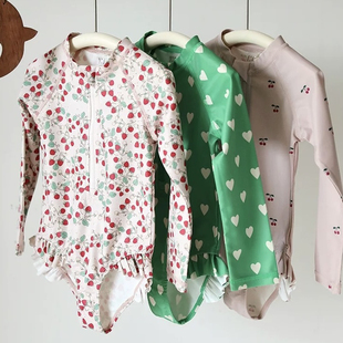 女童抗氯防晒连体泳衣25年女孩小清新速干泳装 宝宝可爱度假