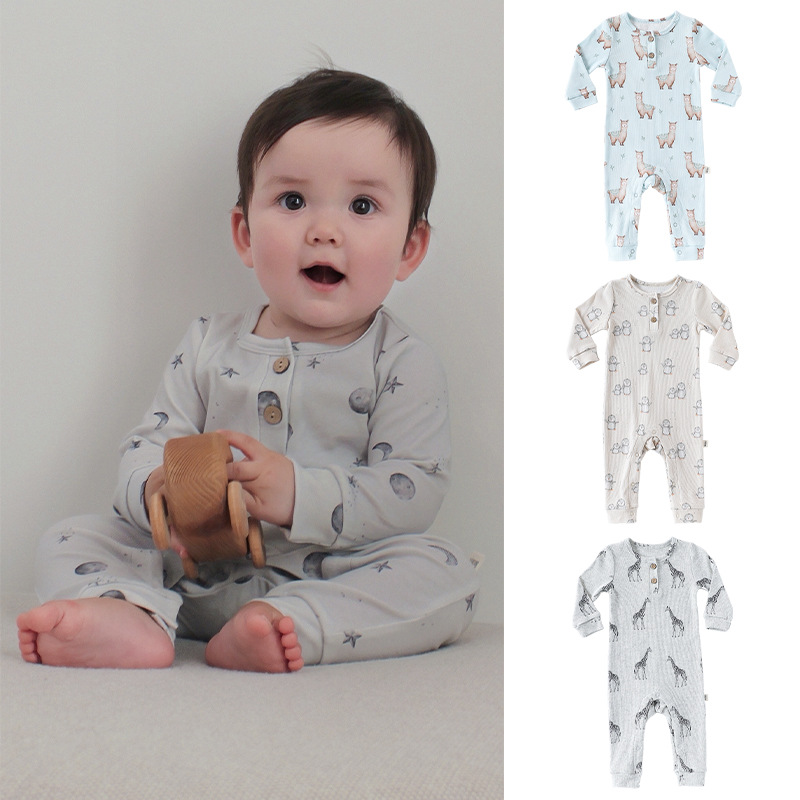 婴儿纯棉连体衣爬服A类春秋ins
