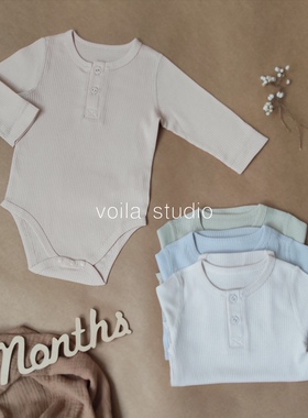 莫代尔棉坑条长袖包屁衣无骨四季ins宝宝三角哈衣婴儿睡衣内搭mar