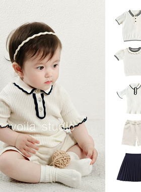 丹麦宝宝针织短袖上衣纯棉T恤短裤半身裙fub学院风洋气百搭男女童