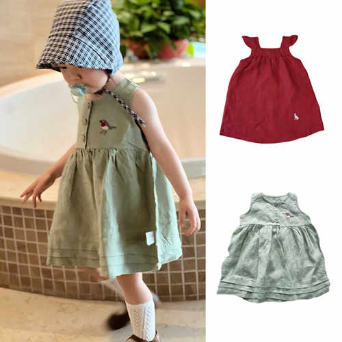 夏季100%亚麻手工刺绣公主裙洋气