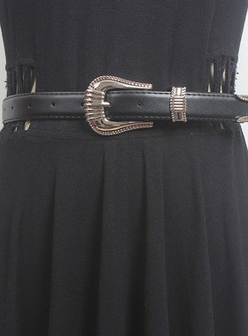 牛仔裤简约百搭细黑色女士腰带