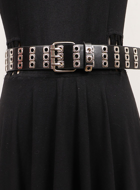 黑色铆钉y2k免打孔2025新款女士腰带女配饰装饰配裙子牛仔裤皮带