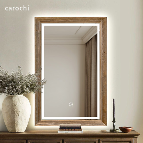 中古侘寂风卫生间挂墙实木浴室镜