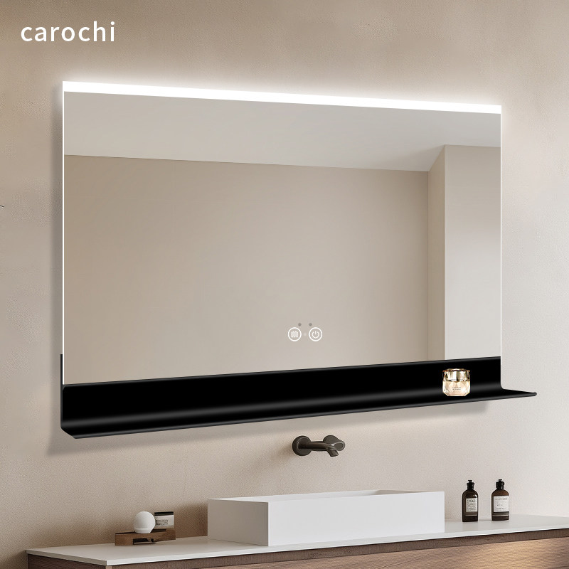 法式智能镜带灯洗手间洗漱台卫生间镜子带置物架一体挂墙式浴室镜