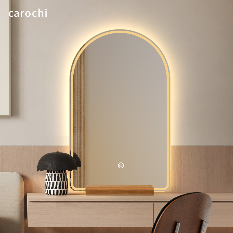 拱形2025新款梳妆台智能镜子led带灯台式桌面底座立式家用化妆镜