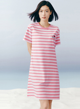 【冰立方】三枪家居服夏冰泉棉条纹短袖睡裙女凉感显瘦睡裙70502