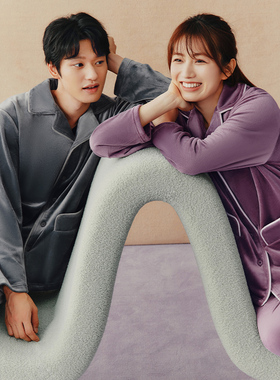 三枪睡衣男女秋冬翻领婴儿绒居家套长袖情侣家居服套装82223