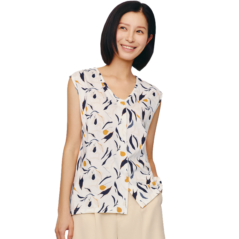 三枪背心女印花中老年妈妈水柔棉