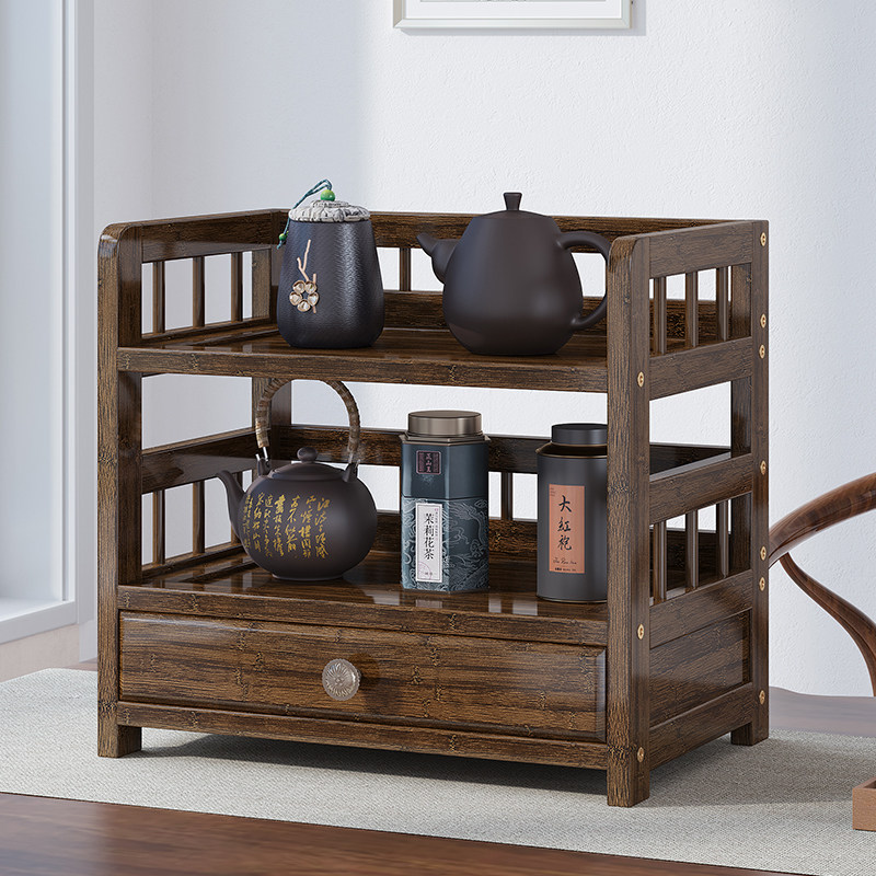 桌面茶水架多功能置物架新中式茶叶架子楠竹茶具收纳架茶台展示柜,住宅家具,搁板/置物架/家用陈列架,淘宝优惠券,粉丝福利购,淘宝优惠卷