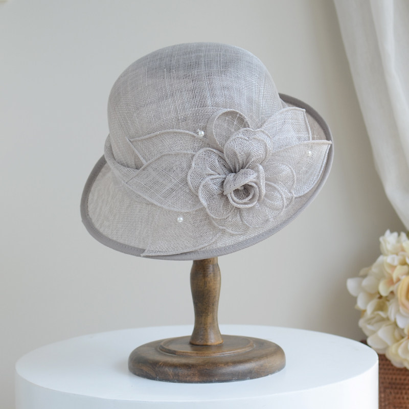 英伦复古优雅麻纱卷边礼帽英式名媛婚礼时装帽亚麻遮阳帽子女夏季