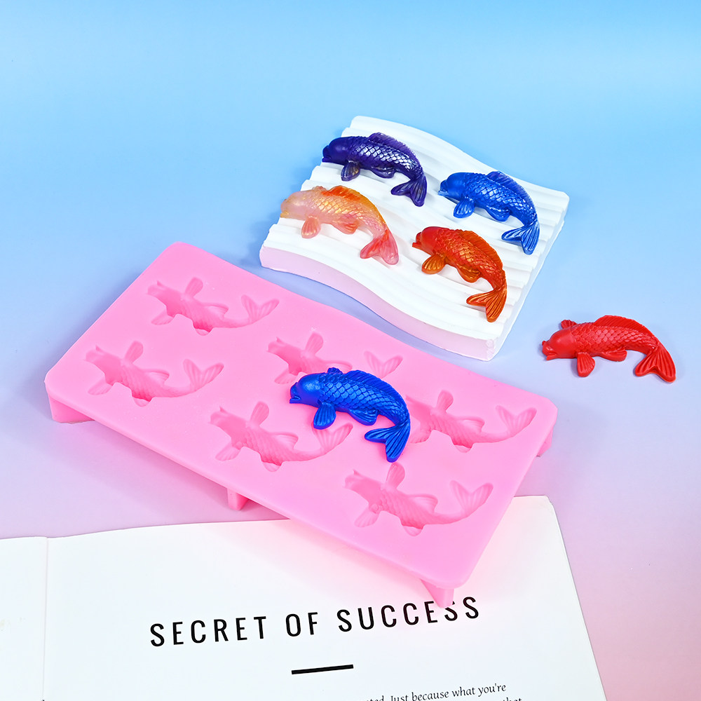 6连鲤鱼皮冻硅胶模具 DIY新年锦鲤素食摆盘蛋糕磨具滴胶装饰模具