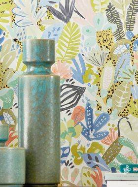 英国原装进口SCION塞恩壁纸Esala儿童卧室墙纸热带雨林动植物图案