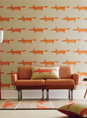 英国进口SCION塞恩壁纸福克斯小狐狸儿童房北欧风格墙纸卡通图案
