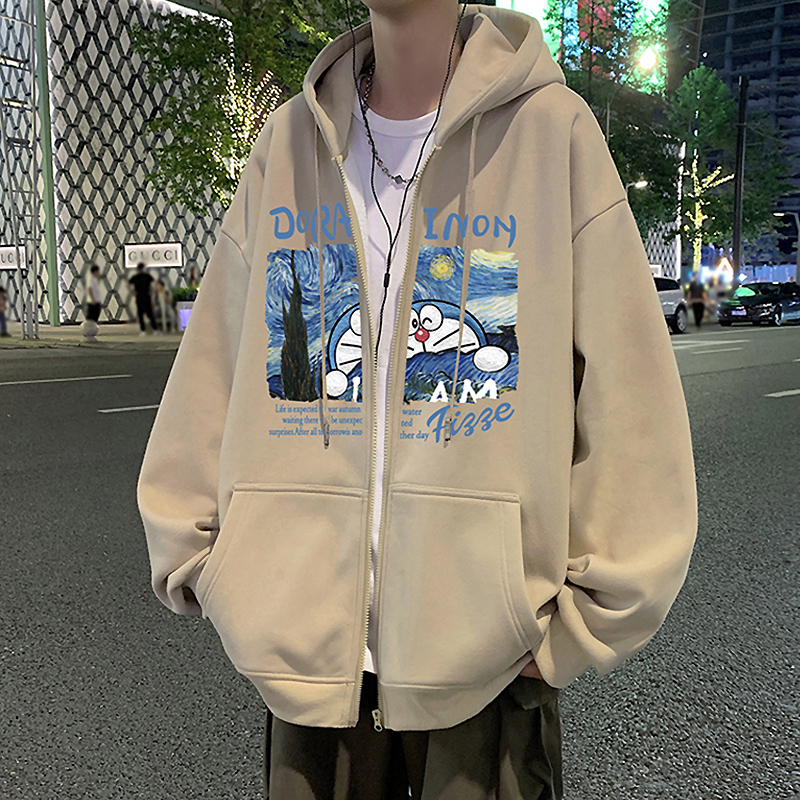 慵懒风卫衣外套男春秋款港风连帽春季2025新款宽松重磅拉链开衫潮