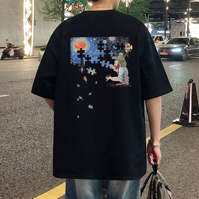 美式潮牌复古短袖T恤男夏季2026新款卡通半袖设计感宽松情侣上衣