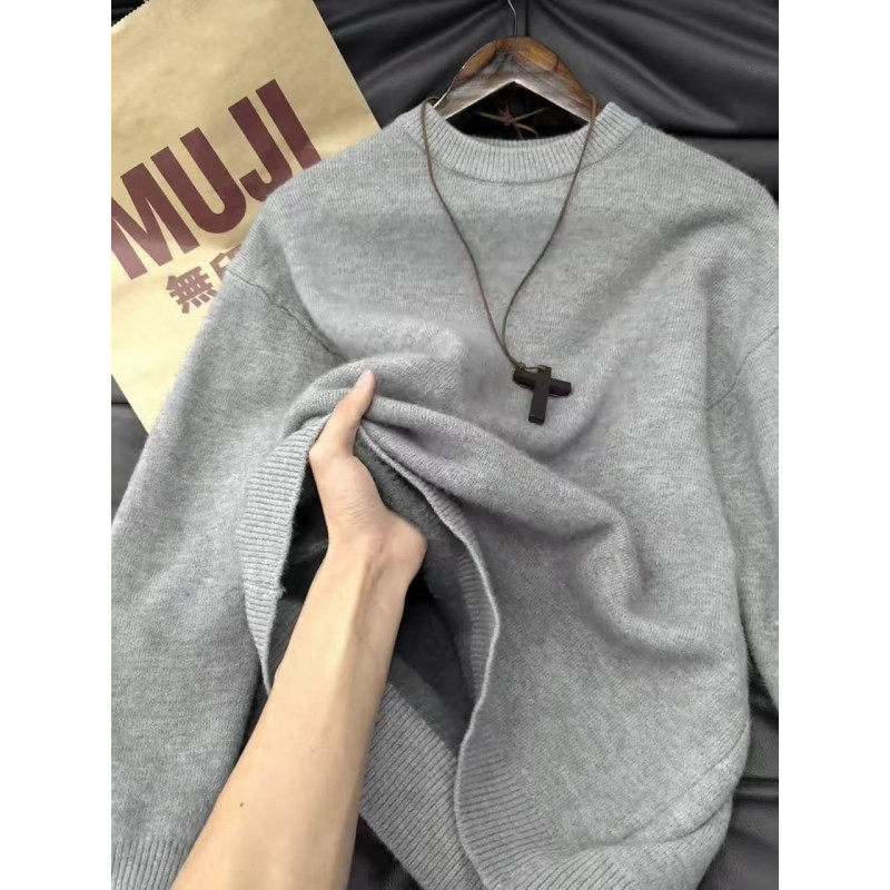 男士毛衣冬季宽松日系慵懒风针织衫美式高级感纯色加绒内搭打底衫