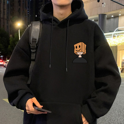 重磅纯棉美式潮牌oversize连帽卫衣男春秋季设计感小众潮情侣上衣