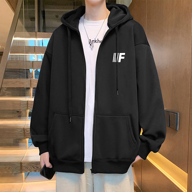 连帽加绒卫衣男春秋季潮牌美式情侣宽松外套高街休闲拉链开衫衣服
