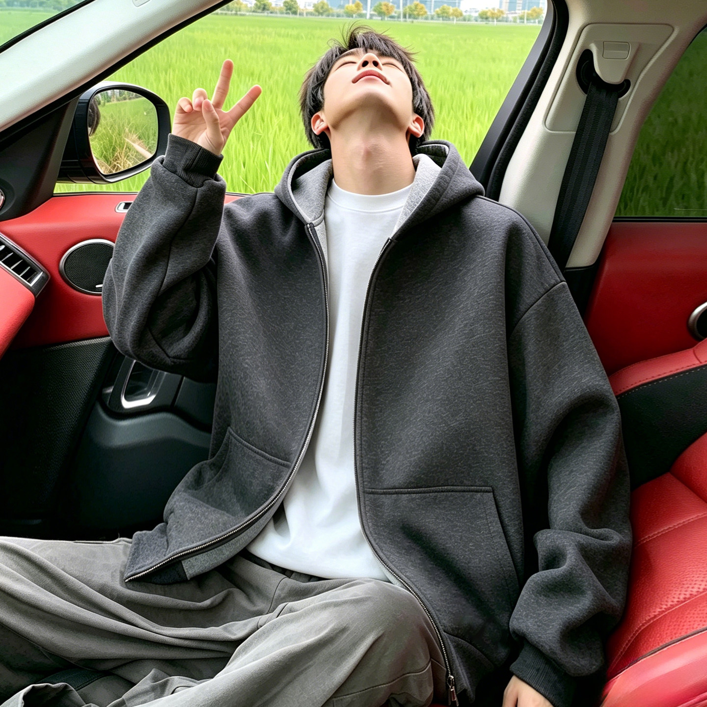 连帽开衫卫衣男春秋季2026新款美式复古纯色百搭情侣港风拉链外套