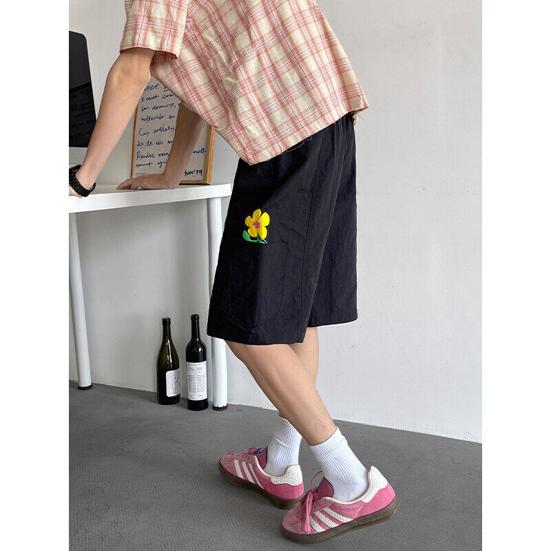 美式花卉刺绣短裤男夏季新款潮牌松弛感宽松中裤速干情侣五分裤子
