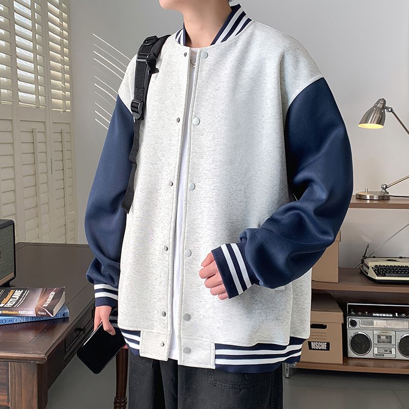 美式撞色立领卫衣外套男春秋季新款设计拼接简约棒球服夹克上衣潮