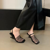 编织镂空包头半拖鞋 坡跟凉鞋 女外穿2026夏季 气质小众时尚 新款 法式