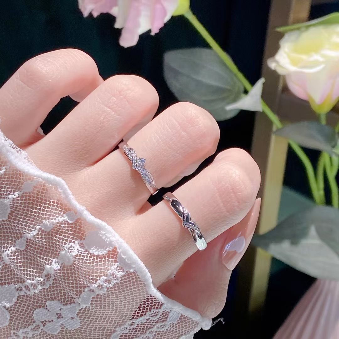 S999纯银戒指男女情侣对戒相濡以沫银素圈百搭纯银指环七夕送礼物