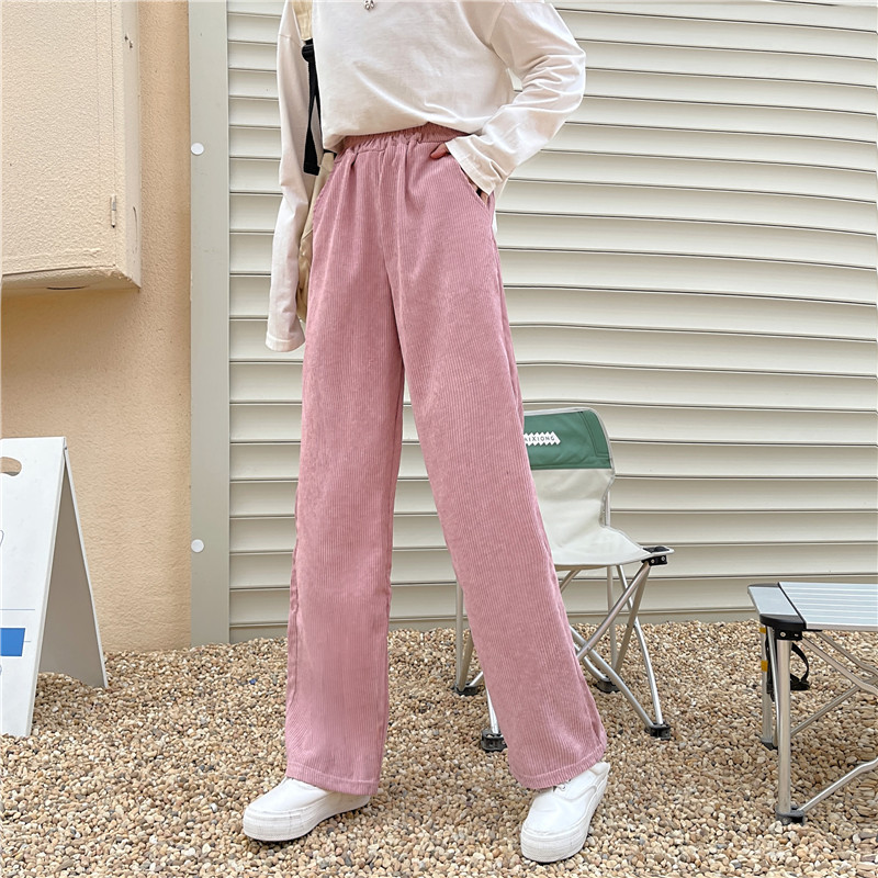 Spring Hong Kong Style corduroy women's high waist straight tube loose wide leg pants