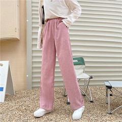 Spring Hong Kong Style corduroy women's high waist straight tube loose wide leg pants