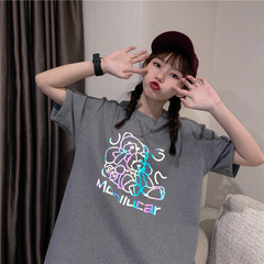 New summer lovers' Hong Kong style cotton original reflective bear print cartoon T-shirt