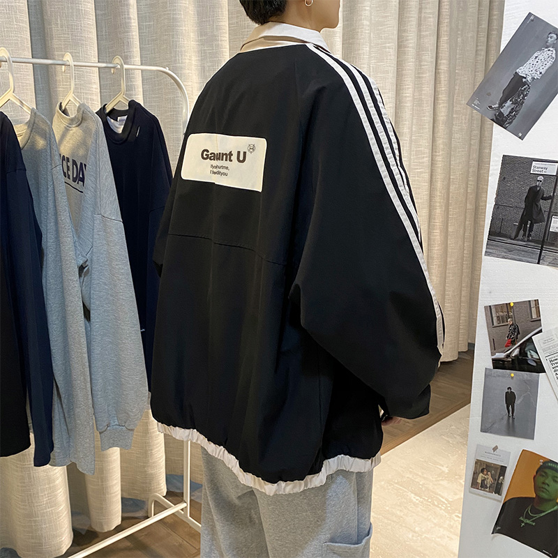 春裝新款港風開衫休閒寬鬆立領夾克男棒球服外套男