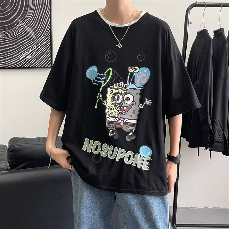 Summer new fashion brand loose Hong Kong style cotton printed Unisex short sleeve T-shirt for men and women