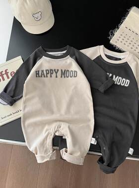 婴儿插肩袖连体衣春秋新生儿宝宝衣服春秋儿童哈衣爬爬服外出服潮