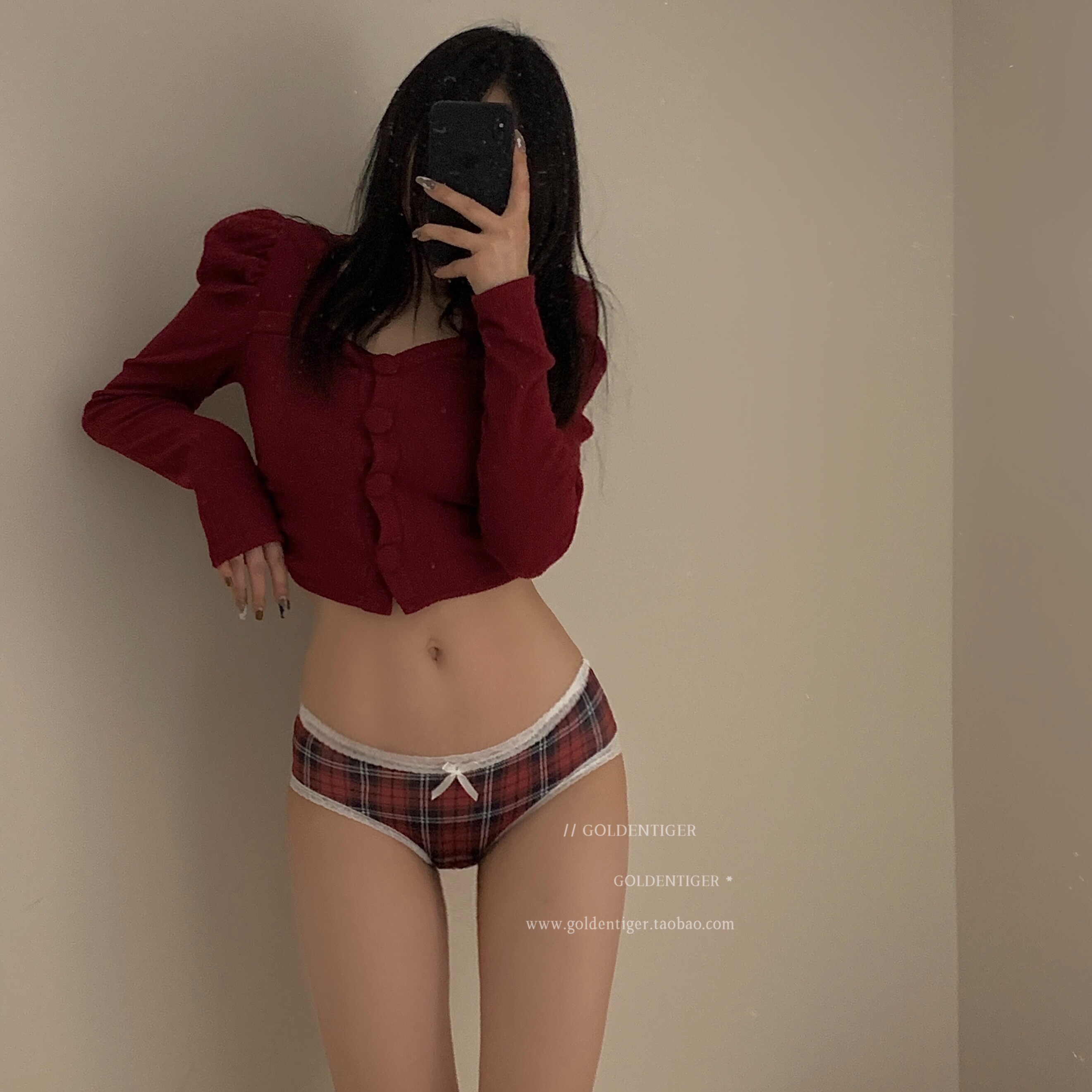 GOLEDNTIGER 迷情苏格兰 超性感修身本命年安全裤红色内裤女格子