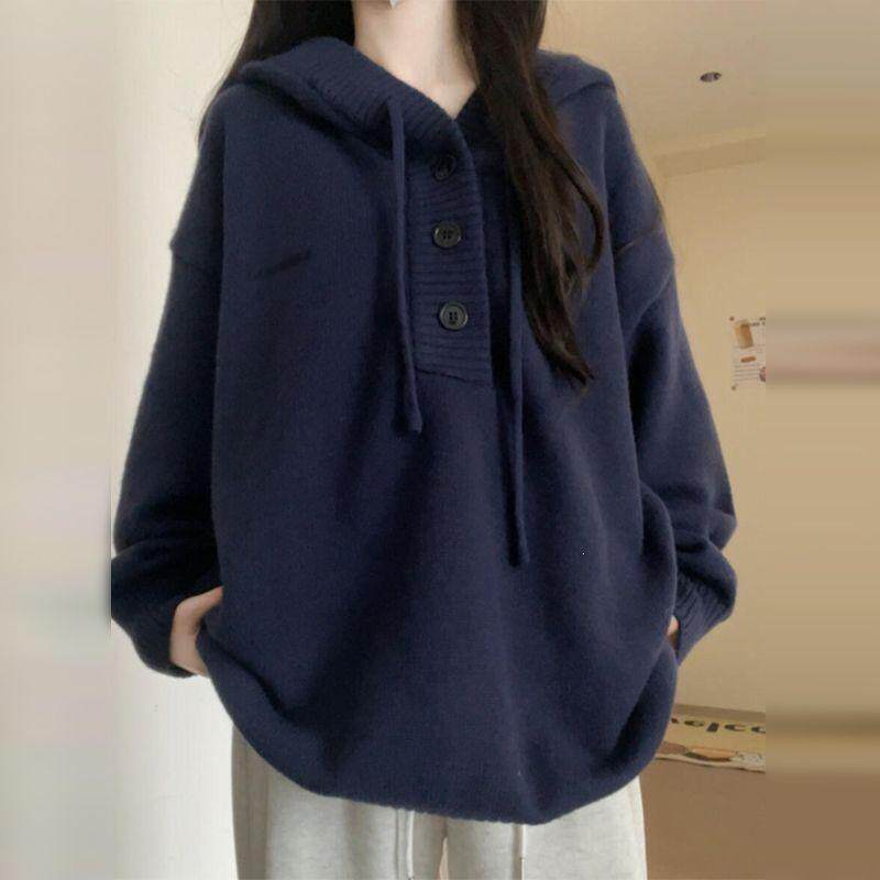 蓝色连帽卫衣毛衣女秋冬