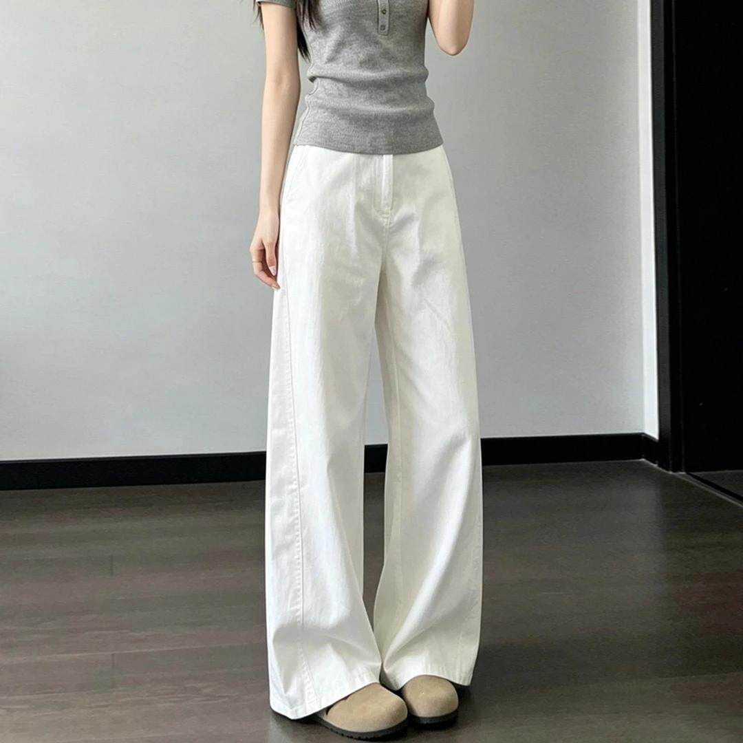 秋冬气质窄版阔腿裤白色