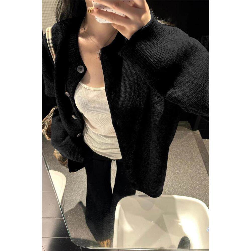 黑色针织开衫女秋季宽松