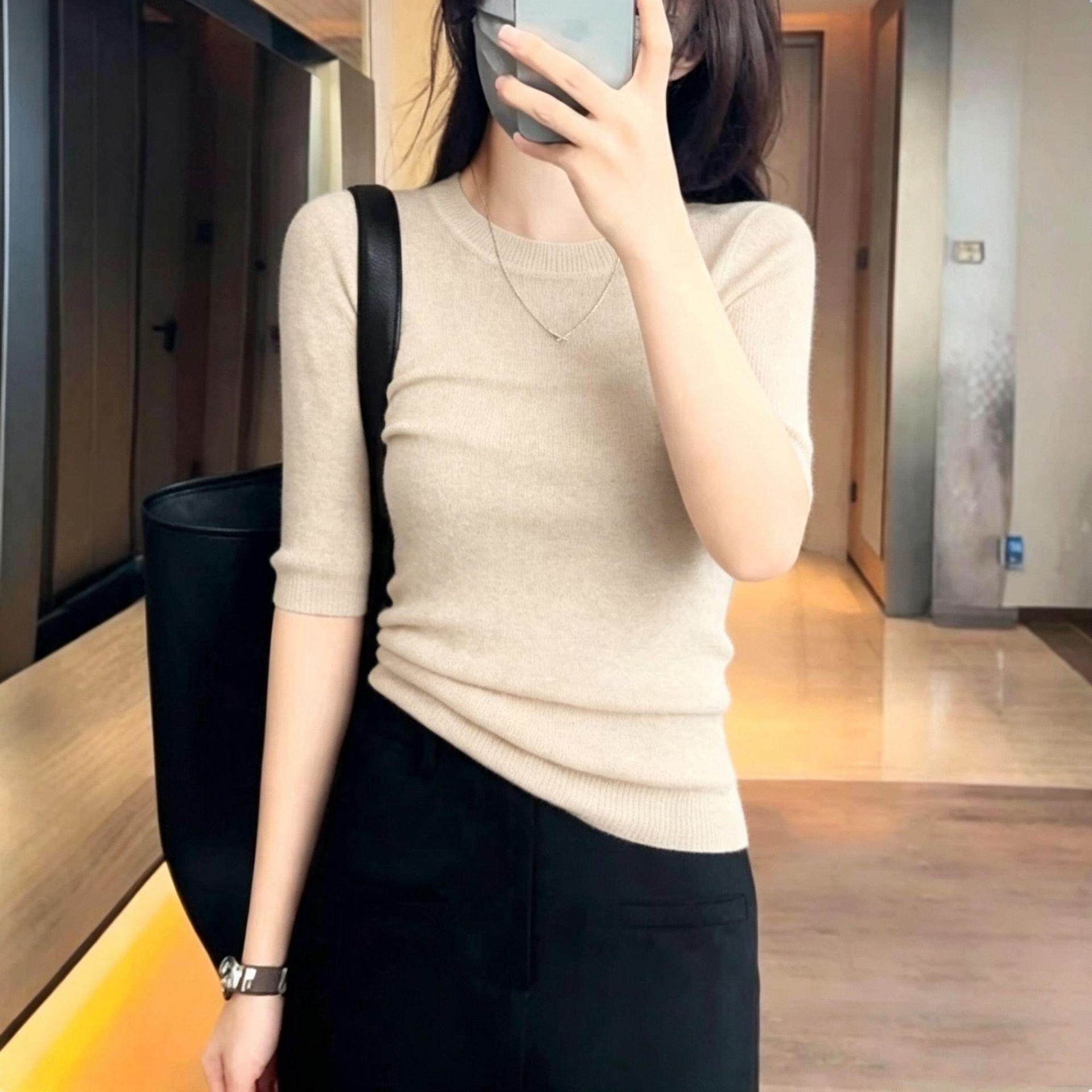 打底衫女秋季修身圆领针