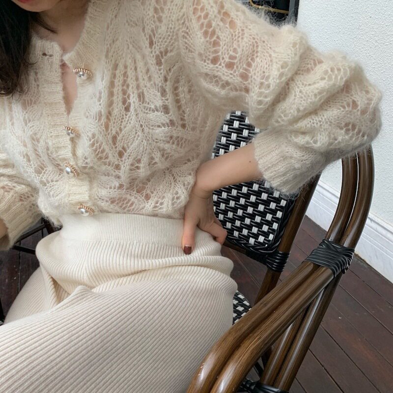 2026秋装新款小香风勾花镂空毛衣开衫洋气蕾丝针织女开衫时尚小外