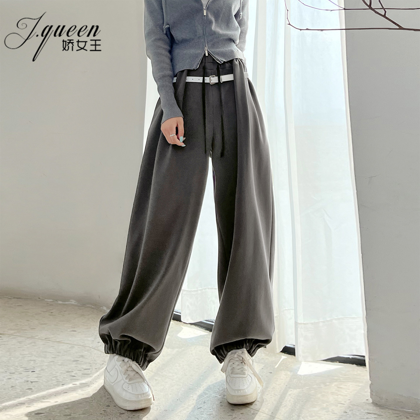 松紧腰绑带卫裤女秋冬季新款宽松显瘦垂感慵懒休闲运动裤阔腿裤子,女装/女士精品,卫裤,淘宝优惠券,粉丝福利购,淘宝优惠卷