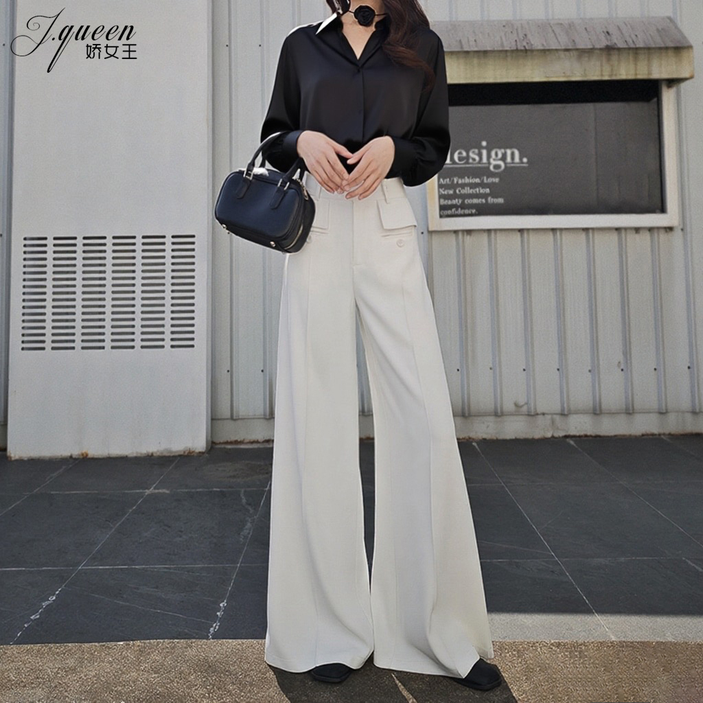 娇女王收腰显瘦垂感高腰阔腿裤女