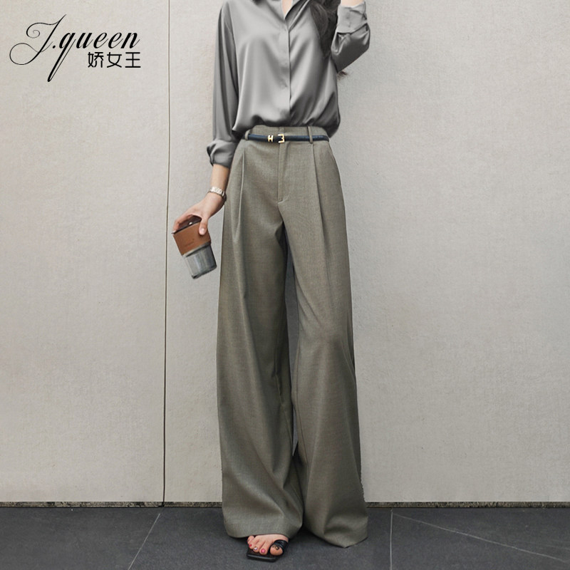 西装裤直筒裤女春秋季新款宽松茶灰色长裤老钱风加厚阔腿质感长裤,女装/女士精品,休闲裤,淘宝优惠券,粉丝福利购,淘宝优惠卷