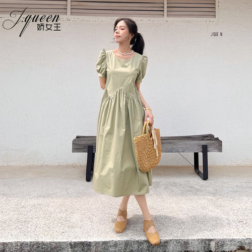 娇女王波点减龄桔梗露背连衣裙