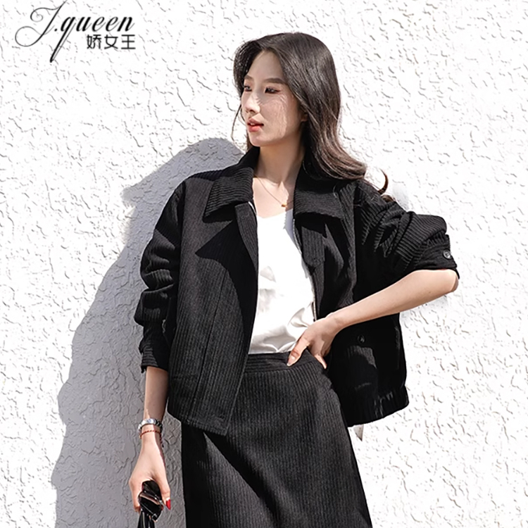 娇女王灯芯绒春秋新款夹克套装