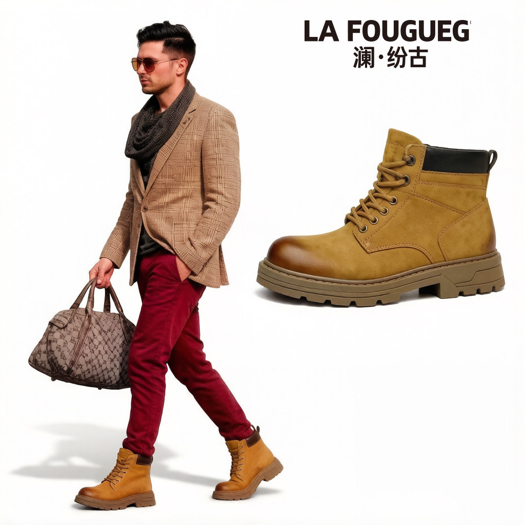 法国LAFOUGUEG澜纷古品牌真皮马丁靴高档精致手工轻奢体面男皮靴